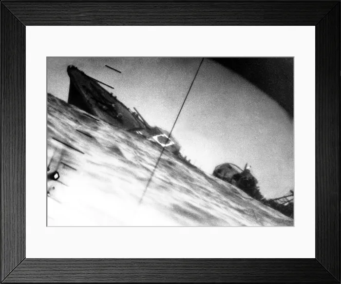 Framed Print : Torpedoed Japanese destroyer seen through periscope of USS Wahoo or USS Nautilus during World War 2. June 1942. (BSLOC_2013_11_125) Framed Print : Torpedoed Japanese destroyer seen through periscope of USS Wahoo or USS Nautilus during World War 2. June 1942. (BSLOC_2013_11_125)