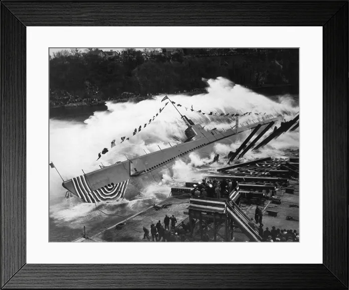 Framed Print : Launching of the submarine, the USS Robalo, at Manitowoc, Wisconsin, May 9, 1943. She was sunk on her third World War 2 patrol in Palawan Island, Philippines, on July 22, 1944