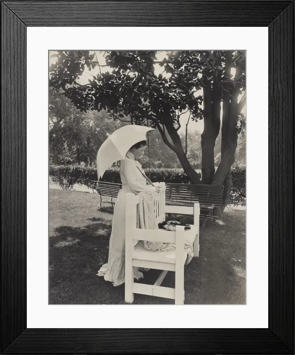 Framed Print : First Lady Edith Carow Roosevelt, standing by a bench and holding umbrella, 1904 (BSLOC_2016_12_15)