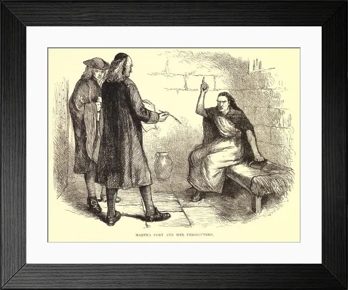 Framed Print : Salem Witch Trial. Martha Cory in jail for witchcraft with her prosecutors
