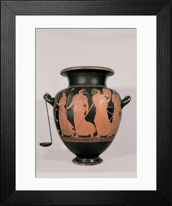 Framed Print : Unknown, Red-figured Attic clay hydria with dancing maenads, 5th Century, pottery, turn on lathe, red figures, Italy, Campania, Naples, National Archaeological Museum Framed Print : Unknown, Red-figured Attic clay hydria with dancing maenads, 5th Century, pottery, turn on lathe, red figures, Italy, Campania, Naples, National Archaeological Museum