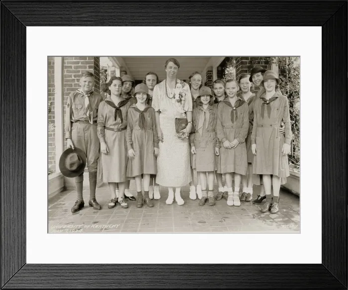 Framed Print : Eleanor Roosevelt with Girl Scouts of Lexington, Kentucky. 1934. A solitary Boy scout stands at left. (BSLOC_2013_5_210) Framed Print : Eleanor Roosevelt with Girl Scouts of Lexington, Kentucky. 1934. A solitary Boy scout stands at left. (BSLOC_2013_5_210)