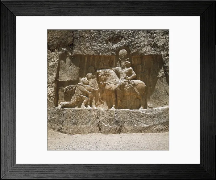 Framed Print : IRAN. Naqsh-e Rustam. Roman Emperor Valerian yields himself to the Persian king Shapur I after the battle of Edessa (259). Persian art. Sasanian art. Relief Framed Print : IRAN. Naqsh-e Rustam. Roman Emperor Valerian yields himself to the Persian king Shapur I after the battle of Edessa (259). Persian art. Sasanian art. Relief