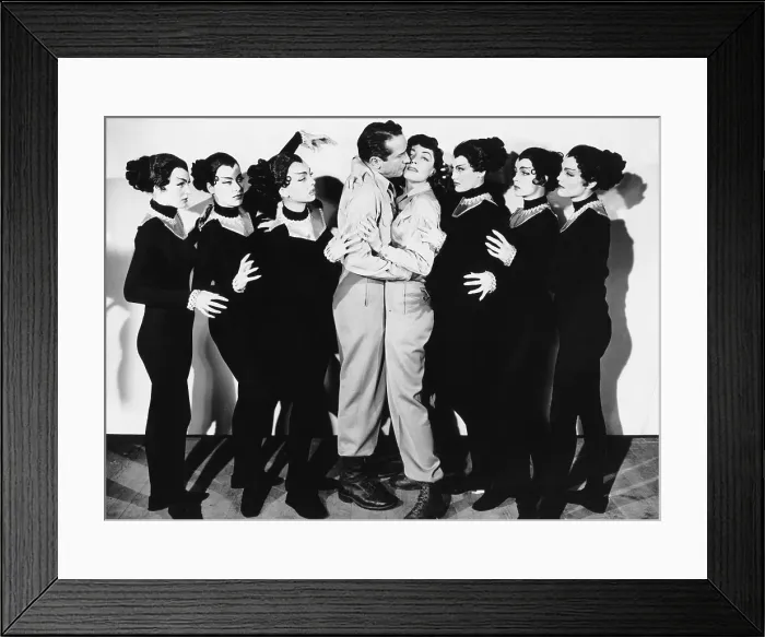 Framed Print : CAT-WOMEN OF THE MOON, center from left, Victor Jory, Marie Windsor, embrace, while being menaced by the Cat-Women, 1953