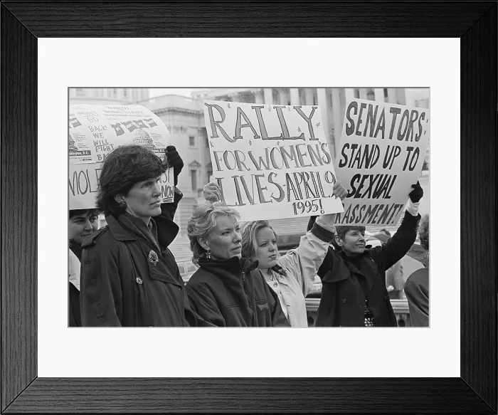 Framed Print : Women outside the U.S. Capitol holding signs against sexual harassment, April 1, 1995. At this time Sen Framed Print : Women outside the U.S. Capitol holding signs against sexual harassment, April 1, 1995. At this time Sen