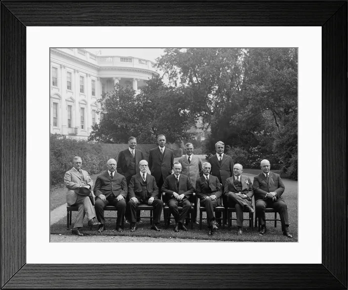Framed Print : President Calvin Coolidge with his Cabinet, Sept. 11, 1923. Seated, L-R: Harry S. New, Postmaster; John Weeks, Sec. of War; Charles Evans Hughes, Sec