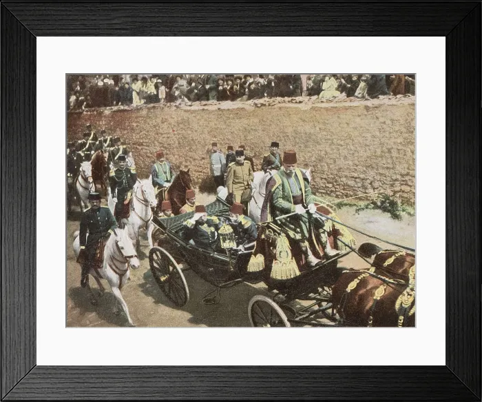Framed Print : Young Turk leader, Enver Pasha, follows directly behind the carriage of Ottoman Sultan Mehmed V Framed Print : Young Turk leader, Enver Pasha, follows directly behind the carriage of Ottoman Sultan Mehmed V