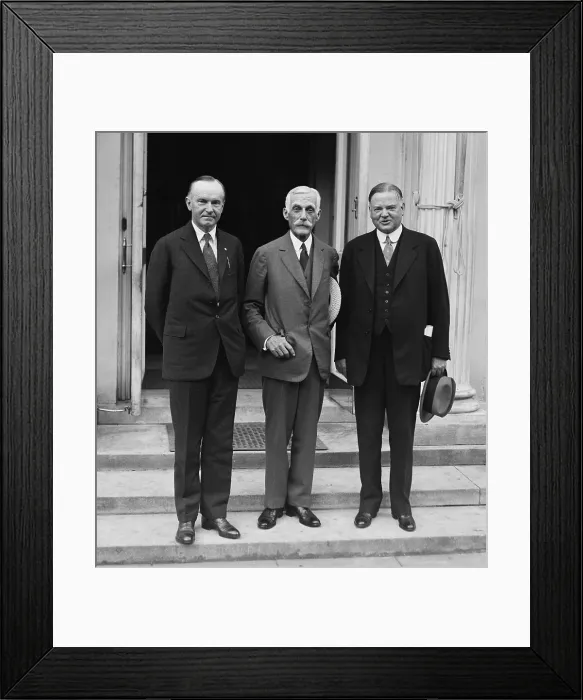 Framed Print : President Calvin Coolidge Andrew Mellon and Herbert Hoover in 1928. Herbert Hoover was elected President in Nov