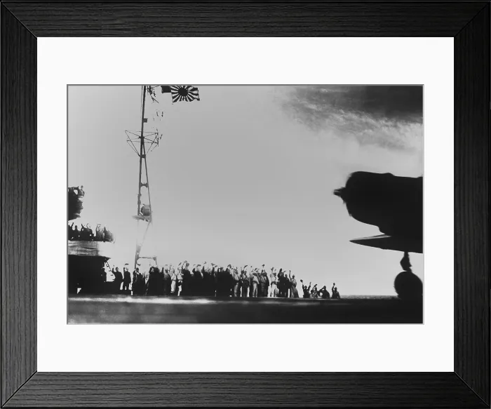 Framed Print : Japanese aircraft carrier crew waves to planes taking off to bomb Pearl Harbor, Dec. 7, 1941. (BSLOC_2013_11_135)