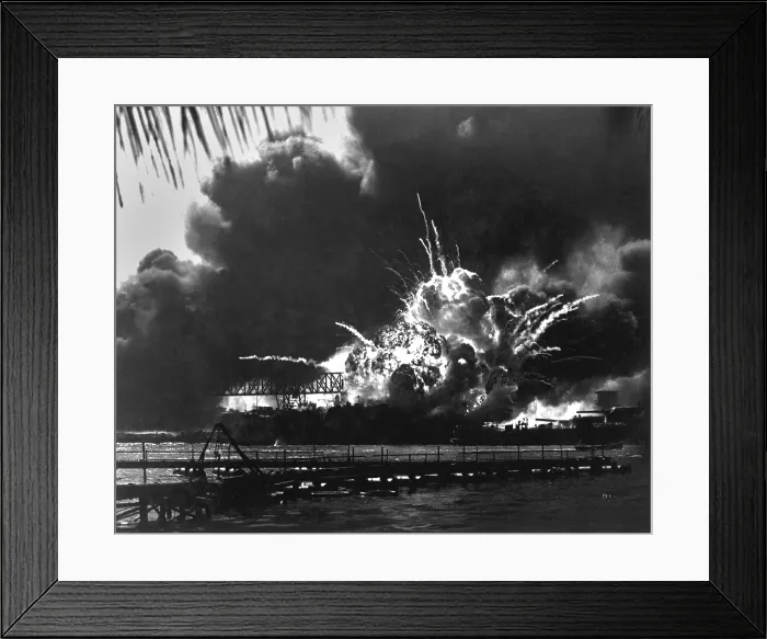 Framed Print : Explosion of the USS Shaw's forward magazine during the Japanese attack on Pearl Harbor, Dec. 7, 1941