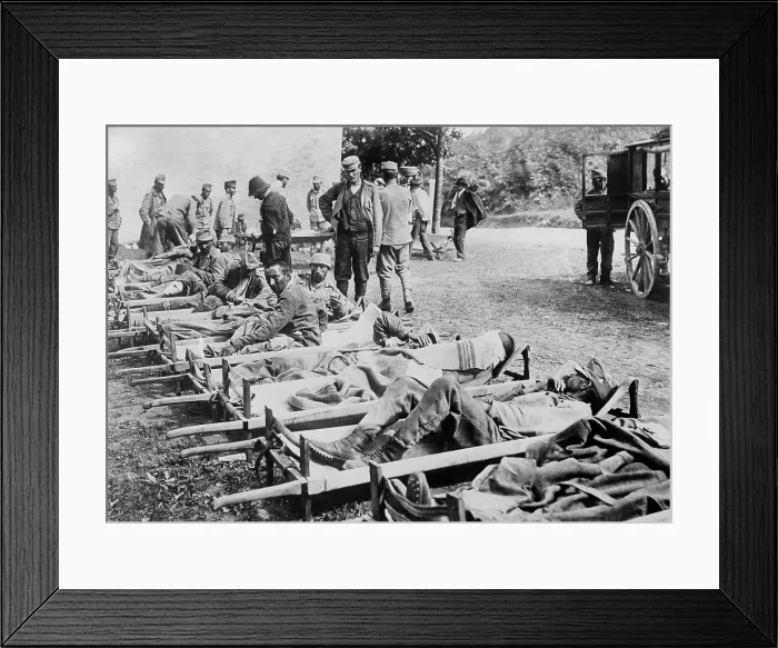Framed Print : World War 1 in the Italian and Austrian Alps. Austrian wounded at Field Hospital on the Isonzo front