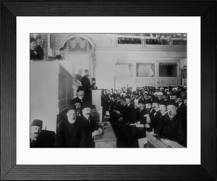 Framed Print : Turkish Parliament in session, near the end of the short Second Constitutional Era, 1908-1912