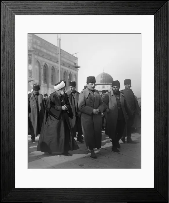Framed Print : Enver Pasha (center) and Cemal Pasha (center right) in Jerusalem in 1916, at the Dome of the Rock. Enver, as Minister of War, was the main leader of Turkey from 1914-1918 Framed Print : Enver Pasha (center) and Cemal Pasha (center right) in Jerusalem in 1916, at the Dome of the Rock. Enver, as Minister of War, was the main leader of Turkey from 1914-1918