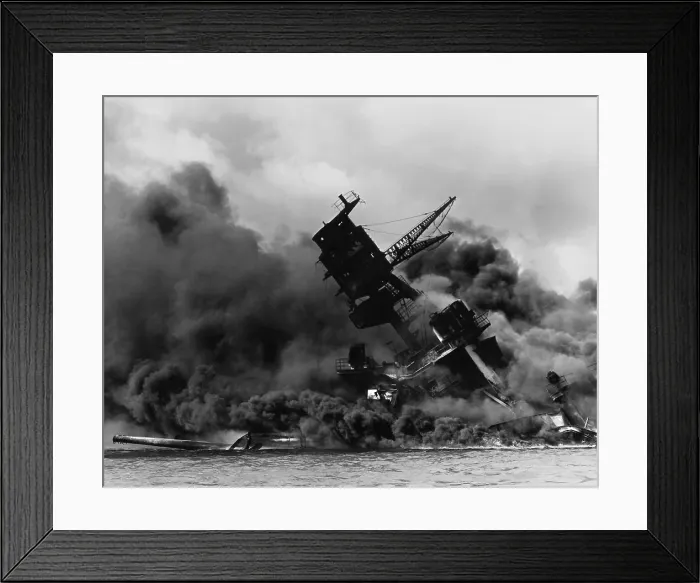 Framed Print : The battleship USS ARIZONA sinking after being hit by Japanese air attack on Dec. 7, 1941. (BSLOC_2013_11_143)