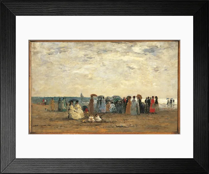 Framed Print : Bathers on the Beach at Trouville, by Eugne Boudin, 1869, 19th Century, oil on canvas, cm 31 x 48 - France, Ile de France, Paris, Muse dOrsay. All