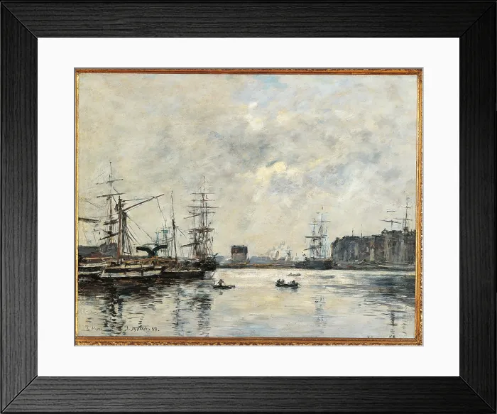 Framed Print : The Port of Le Havre (Dock of La Barre), by Eugne Boudin, 1888, 19th Century, oil on canvas, cm 32 x 41 - France, Ile de France, Paris, Muse dOrsay. All