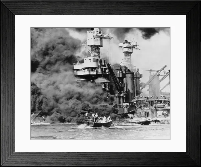Framed Print : Thick smoke billows from the burning USS West Virginia during the Japanese attack on Pearl Harbor, Dec. 7, 1941