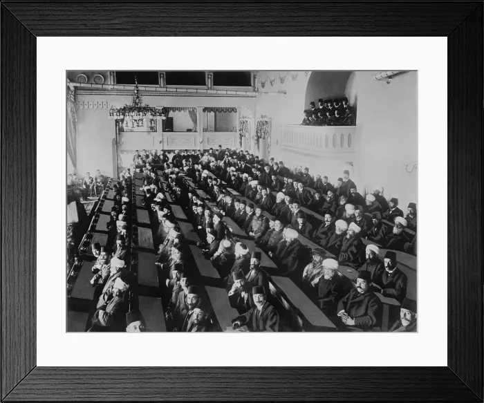 Framed Print : Ottoman Parliament in session in Istanbul, c. 1908-1912. It was the first meeting since Sultan Abdulhamid II abolished the legislature in 1878 Framed Print : Ottoman Parliament in session in Istanbul, c. 1908-1912. It was the first meeting since Sultan Abdulhamid II abolished the legislature in 1878