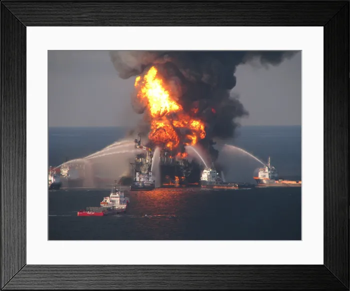 Framed Print : British Petroleum (BP) Oil Company's Deepwater Horizon, the offshore drilling rig is surrounded by U.S. Coast Guard fire boats on April 21, 2010 Framed Print : British Petroleum (BP) Oil Company's Deepwater Horizon, the offshore drilling rig is surrounded by U.S. Coast Guard fire boats on April 21, 2010