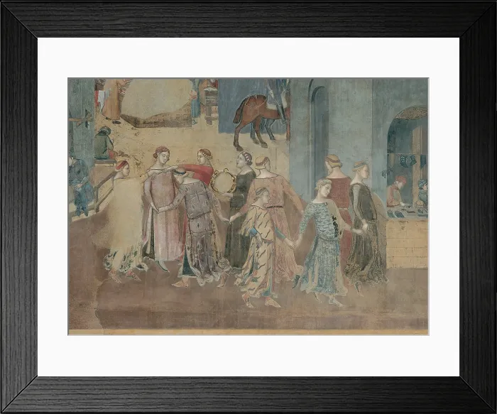 Framed Print : Lorenzetti Ambrogio, The Effects of Good Government in the City and Country, 1338 - 1339, 14th Century, fresco, Italy, Tuscany, Siena, Palazzo Pubblico, Sala dei Nove