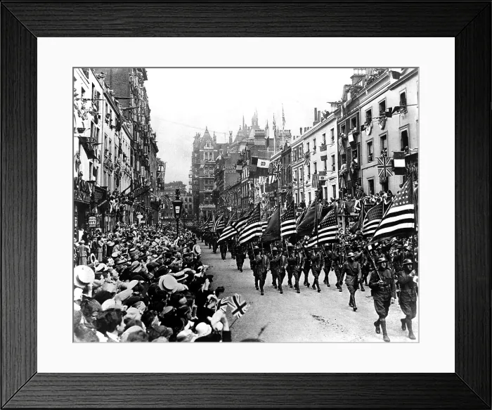 Framed Print : American Army troops parading in Perth, Scotland. World War I. 1918