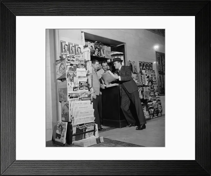 Framed Print : Customer at the Newsstand in the National Press Building, Washington, D.C. ca. 1940. (BSLOC_2013_8_95) Framed Print : Customer at the Newsstand in the National Press Building, Washington, D.C. ca. 1940. (BSLOC_2013_8_95)