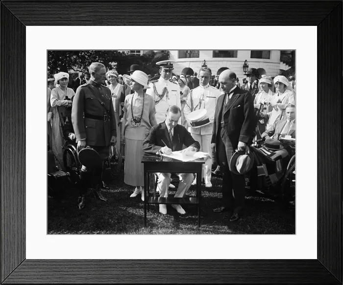 Framed Print : President Calvin Coolidge signing the $6, 800, 000 Hospitalization Bill for Veterans Bureau