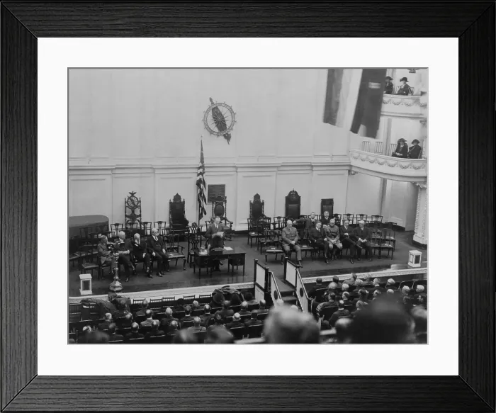 Framed Print : Vice President Calvin Coolidge addressing a meeting of the Budget Committee. He appeared in place of the absence of President Harding, whose health was declining in 1923 Framed Print : Vice President Calvin Coolidge addressing a meeting of the Budget Committee. He appeared in place of the absence of President Harding, whose health was declining in 1923