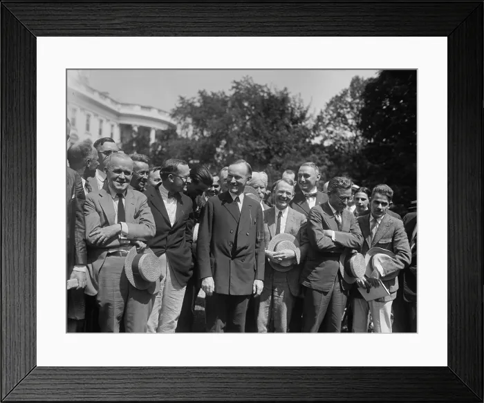 Framed Print : President Calvin Coolidge talking with Newspapermen at the White House, Aug. 14, 1923