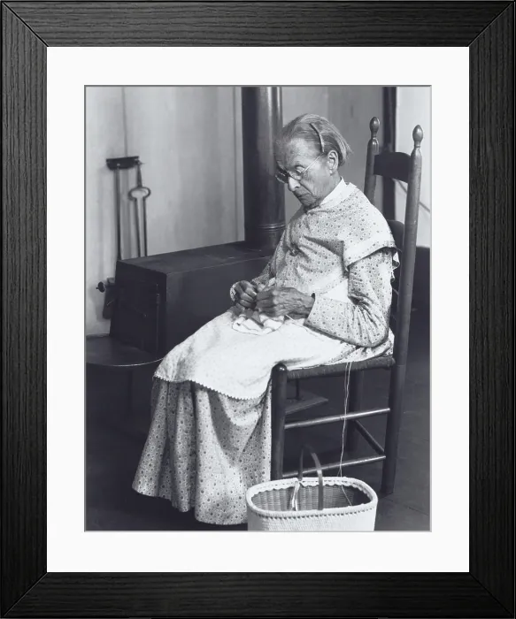 Framed Print : Eldress Fannie Estabrook knitting at the Hancock Shaker Village near Pittsfield, Massachusetts Framed Print : Eldress Fannie Estabrook knitting at the Hancock Shaker Village near Pittsfield, Massachusetts