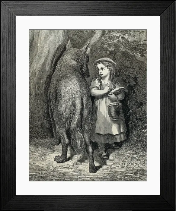 Framed Print : PERRAULT, Charles (1628-1703); Dore, Paul Gustave (1832-1883). Little Red Riding Hood. 1882. Little Red Riding Hood and the wolf in the forest. Etching. FRANCE. Paris
