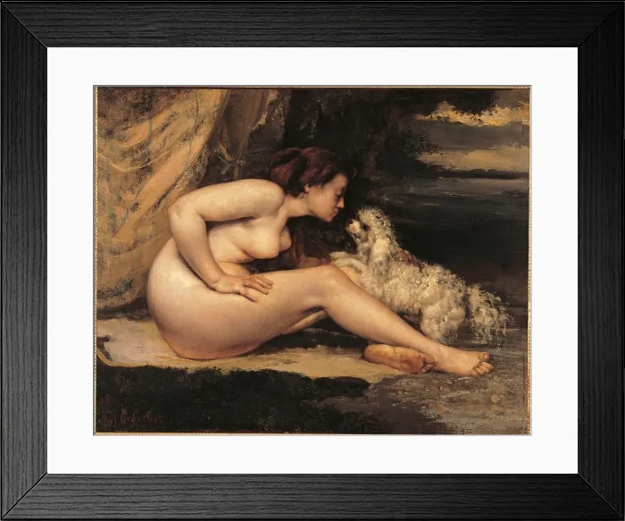 Framed Print : Naked Woman with a Dog (Lontine Renaude), by Gustave Courbet, 1861 - 1862, 19th Century, oil on canvas, cm 65 x 81 - France, Ile de France, Paris, Muse dOrsay. All Framed Print : Naked Woman with a Dog (Lontine Renaude), by Gustave Courbet, 1861 - 1862, 19th Century, oil on canvas, cm 65 x 81 - France, Ile de France, Paris, Muse dOrsay. All