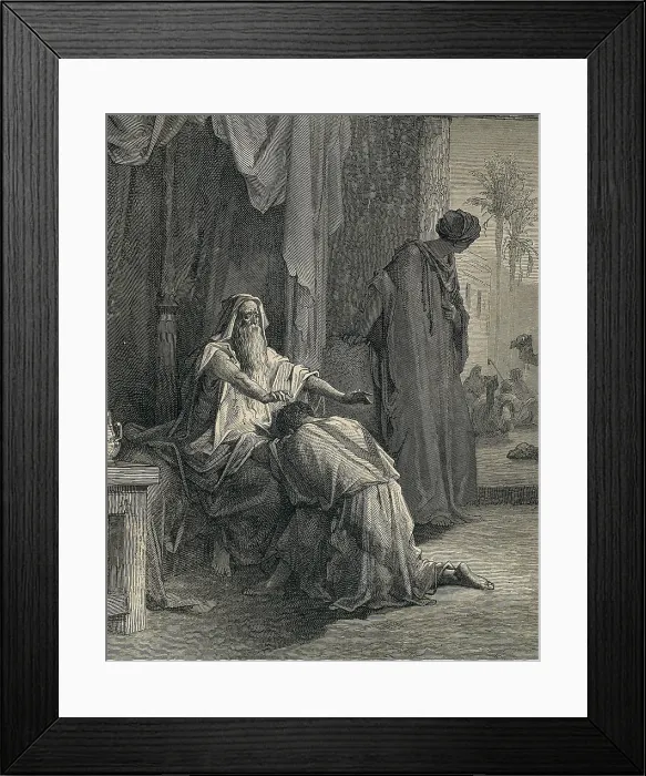 Framed Print : Dore, Paul Gustave (1832-1883). La Sainte Bible. 1866. Isaac blessing Jacob. Engraving. - J. Bedmar / Iberfoto / Everett Collection (536604)**US SALES ONLY**