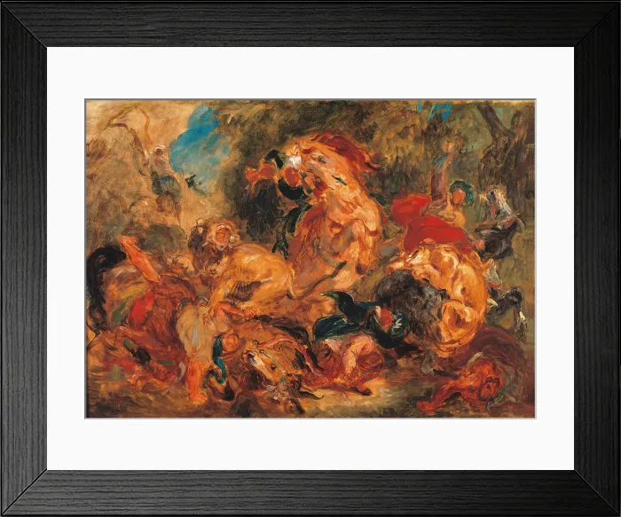 Framed Print : The Lion Hunt, study, by Eugne Delacroix, 1854 about, 19th Century, oil on canvas, cm 86 x 115 - France, Ile de France, Paris, Muse dOrsay. All