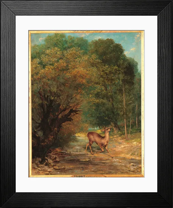 Framed Print : The Hunted Roe Deer on the Alert, Spring, by Gustave Courbet, 1867, 19th Century, oil on canvas, cm 111 x 85 - France, Ile de France, Paris, Muse dOrsay. All