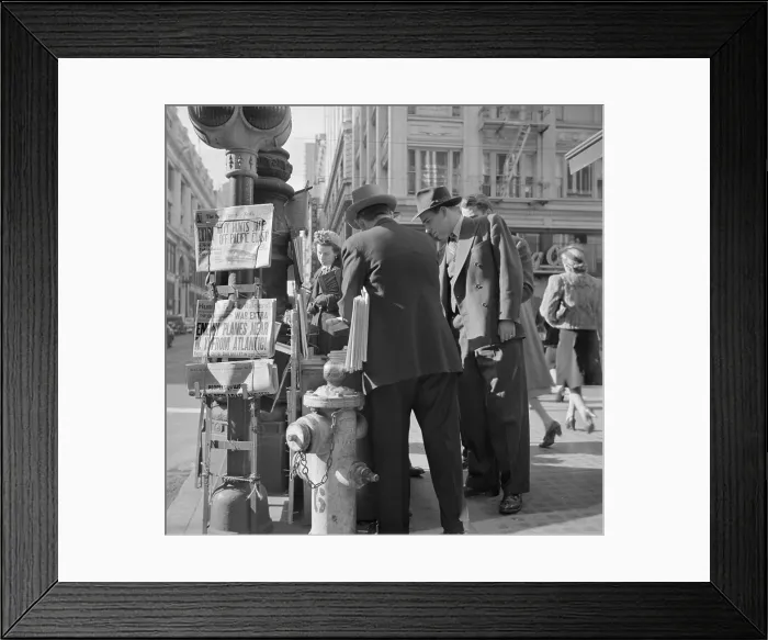 Framed Print : Newspaper stand on Monday morning, Dec. 8, 1941, the day after Japanese attack on Pearl Harbor. Headline reads, ENEMY PLANES NEAR N.Y. FROM ATLANTIC Framed Print : Newspaper stand on Monday morning, Dec. 8, 1941, the day after Japanese attack on Pearl Harbor. Headline reads, ENEMY PLANES NEAR N.Y. FROM ATLANTIC