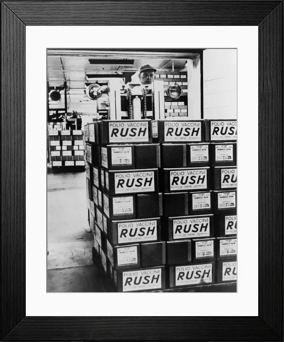 Framed Print : Salk Vaccine, was mass produced and rushed into distribution in 1956 after passing final trials in 1955 Framed Print : Salk Vaccine, was mass produced and rushed into distribution in 1956 after passing final trials in 1955