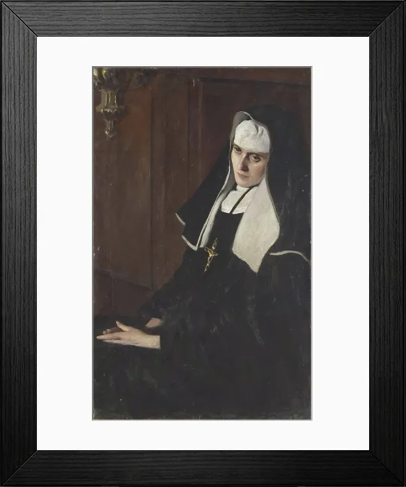 Framed Print : Sad Thoughts (Meste rimembranze), by Amero Cagnoni, 1893 - 1894, 19th Century, oil on canvas - Italy, Lombardy, Milan, Brera Collection. Whole artwork view. A nun deep in thought
