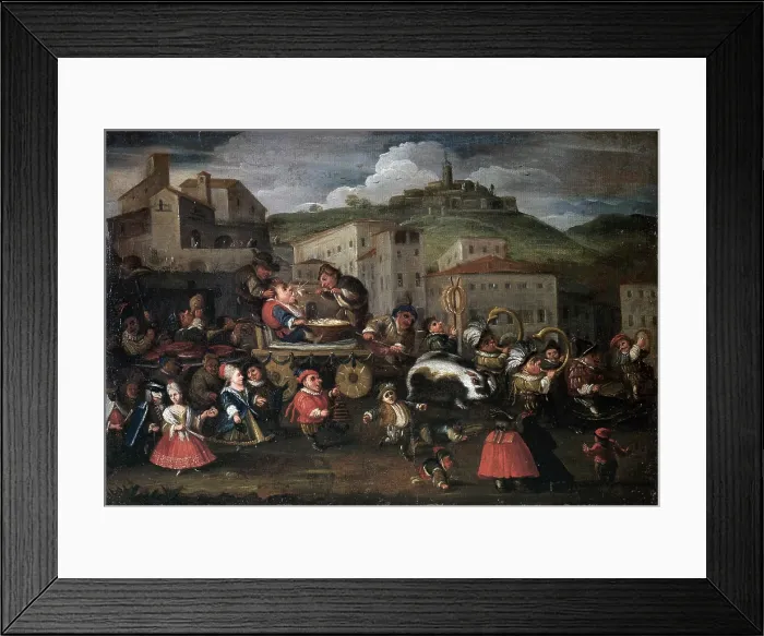 Framed Print : Dwarfs in a Square in Brescia, by Faustino Bocchi, 1659 - 1741, 12th - 18th Century, oil on canvas - Italy, Lombardy, Sant'Angelo Lodigiano, Morando Bolognini Museum