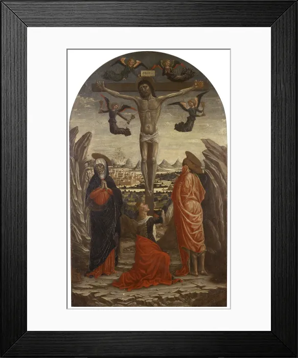 Framed Print : Crucifixion, by Giovanni Mazone, 1489 - 1490, 15th Century, board, 102, 8 x 64, 5 cm - Italy, Liguria, Savona, Civic Museum. Whole artwork view Framed Print : Crucifixion, by Giovanni Mazone, 1489 - 1490, 15th Century, board, 102, 8 x 64, 5 cm - Italy, Liguria, Savona, Civic Museum. Whole artwork view