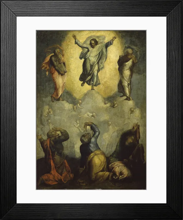Framed Print : Transfiguration, by Unknown Artist from Messina closed to Polidoro da Caravaggio, 16th Century, oil on board - Italy, Lombardy, Milan, Brera Collection. Whole artwork view
