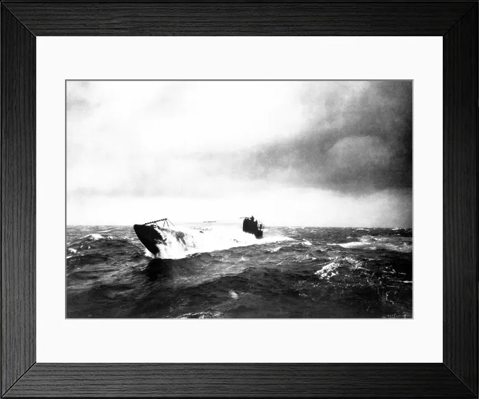 Framed Print : German Submarine in rough seas. World War I. Ca. 1914-18