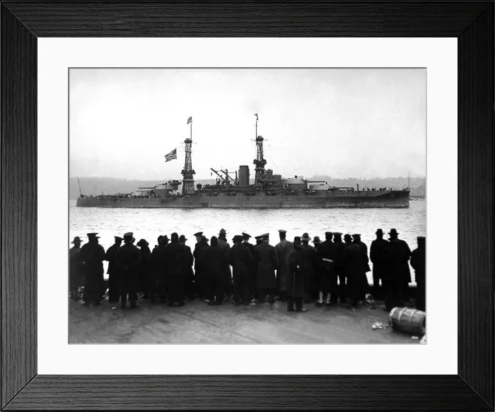 Framed Print : The USS Arizona passing 96th St. Pier in great naval review at New York City. Ca. 1918