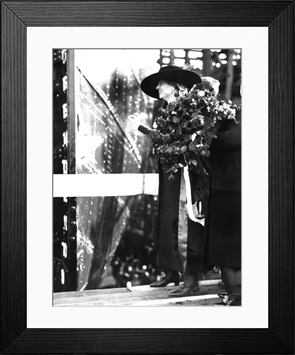 Framed Print : Helen Keller, the blind and deaf writer, christens a ship during World War I Framed Print : Helen Keller, the blind and deaf writer, christens a ship during World War I