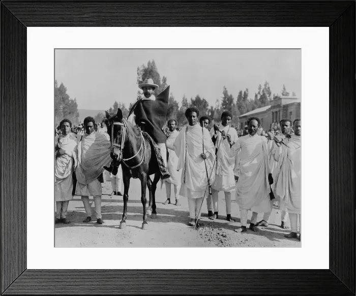 Framed Print : Haile Selassie on horseback surrounded by bodyguards, Addis Ababa, Ethiopia 1935. (BSLOC_2013_9_132)