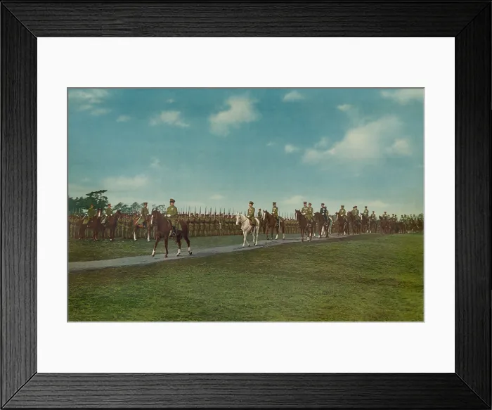 Framed Print : Emperor Hirohito, on white horse, and other military officers reviewing troops, 1941. (BSLOC_2013_9_128)
