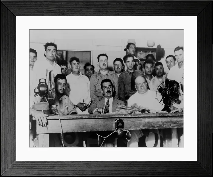 Framed Print : Mexican President Lazaro Cardenas meeting with oil labor leaders Framed Print : Mexican President Lazaro Cardenas meeting with oil labor leaders