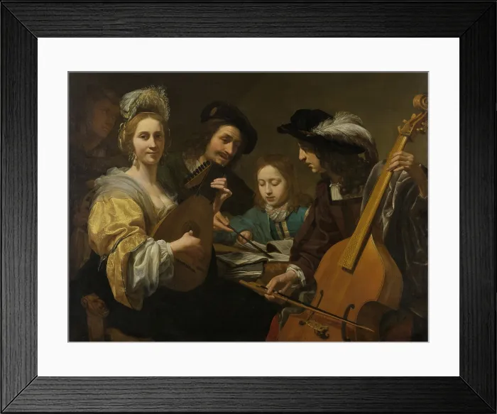 Framed Print : A Musical Party, by Gerard van Kuijl, 1651, Dutch painting, oil on canvas. A young man receives a music or singing lesson