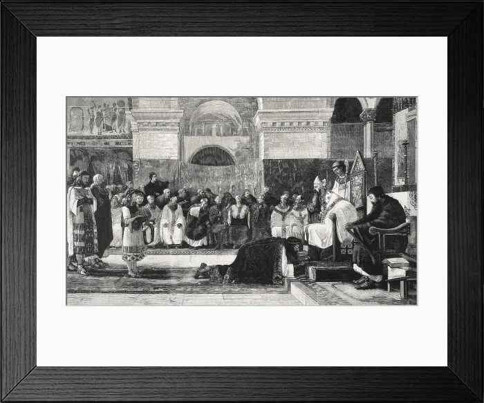 Framed Print : SISENAND (6th centuryI). Visigothic king (631 - 636). The king at the Fourth Council of Toledo. From a painting by Mariano Vayreda. Engraving. - J