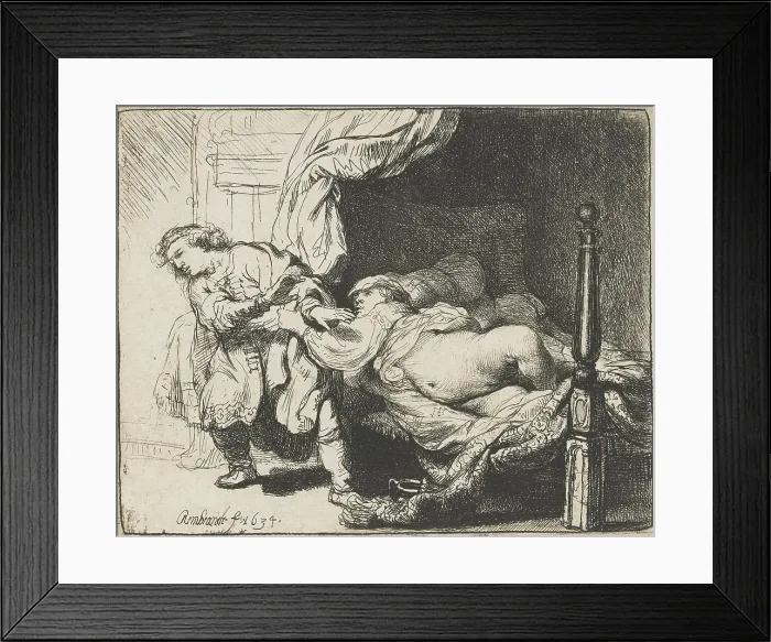 Framed Print : Joseph and Potiphar's Wife, by Rembrandt van Rijn, 1658, Dutch print, etching and drypoint on paper Framed Print : Joseph and Potiphar's Wife, by Rembrandt van Rijn, 1658, Dutch print, etching and drypoint on paper
